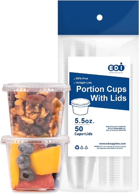 [5.5 OZ, 50 Sets] EDI Clear Disposable Plastic Portion Cups with Leakproof Lids