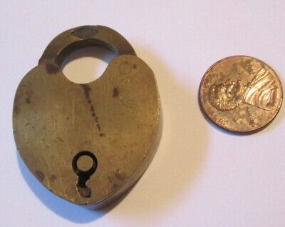 Vintage Ornate Brass Heart Shape Padlock Lock No Skeleton Key Nice