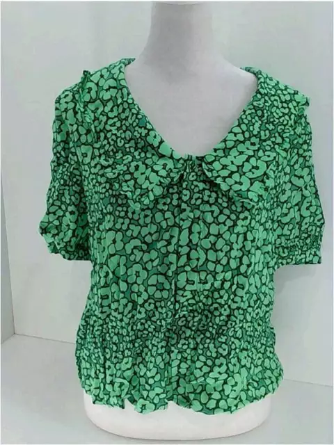 Whistles Womens Leopard Petal Collar Top Button Blouse Color Green Size XSmall