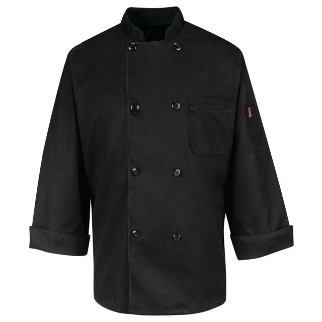 Chef Designs Eight Pearl Button Black Chef Coat