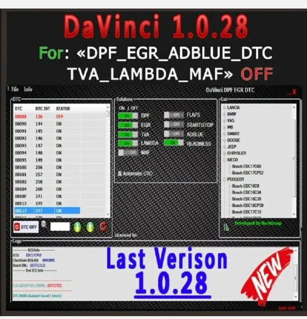 DAVINCI SOFTWARE REMOVE Egr dpf fap adblue start stop ver.1.0.28 Full