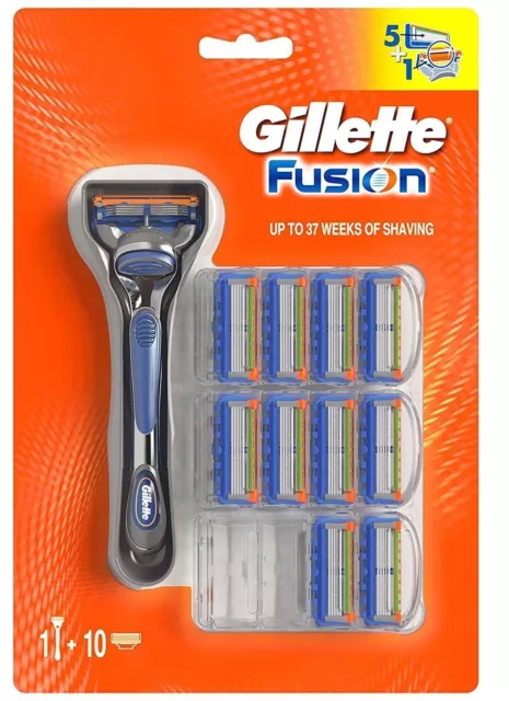 Gillette Fusion Maquinilla De Afeitar 5 hojas Para Hombre + 11 Recambios Barba