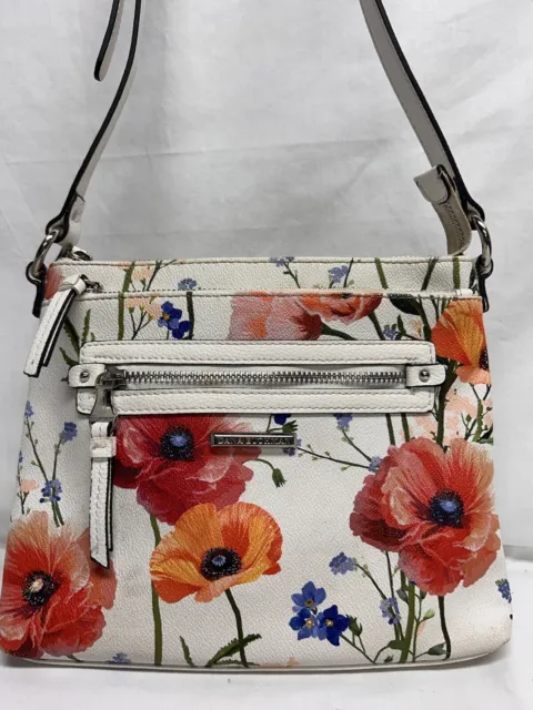 Dana Buchman Purse/Bag Cross-body~White with Orange Poppy Flowers~LBDCS
