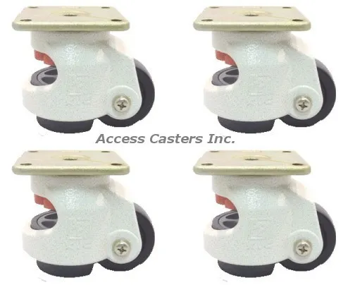 3P80F4 Set of 4, 3" Leveling Caster, Square Top Plate, Nylon Wheel, 2200 lbs