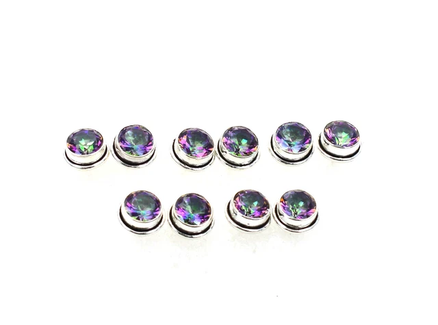 WHOLESALE 5PR 925 SOLID STERLING SILVER CUT MYSTIC TOPAZ STUD EARRING LOT u480