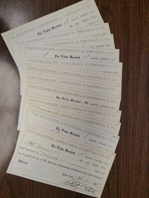 Collectible Documents Vintage Receipts 1800's Railroad Shares Ephemera Lot Delaw