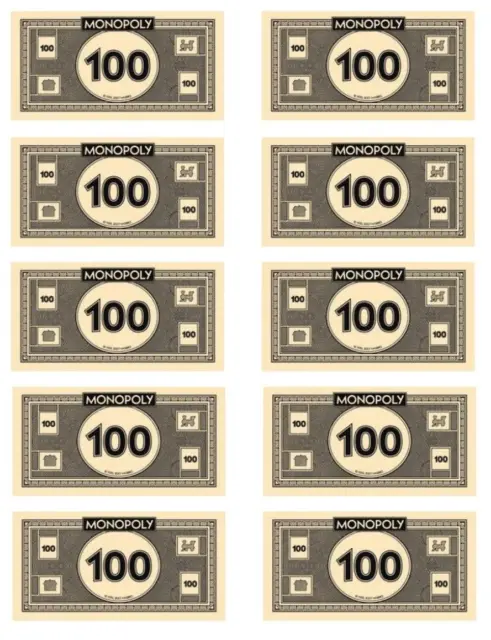 Monopoly Argent 100's 2024 Véritable Un Hundred Dollar Notes x10 Paquet Recharge
