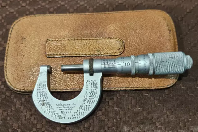 Starrett Micrometer No. 221 w/ Leather Pouch 0-1" .0001" Machinist Tools USA