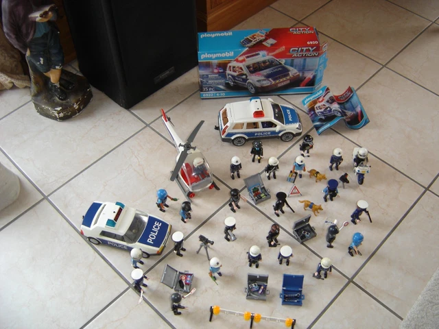 Playmobil Hélicoptère Police 3908 Avec Commissariat Et Bandit - Lot Occasion Playmobil