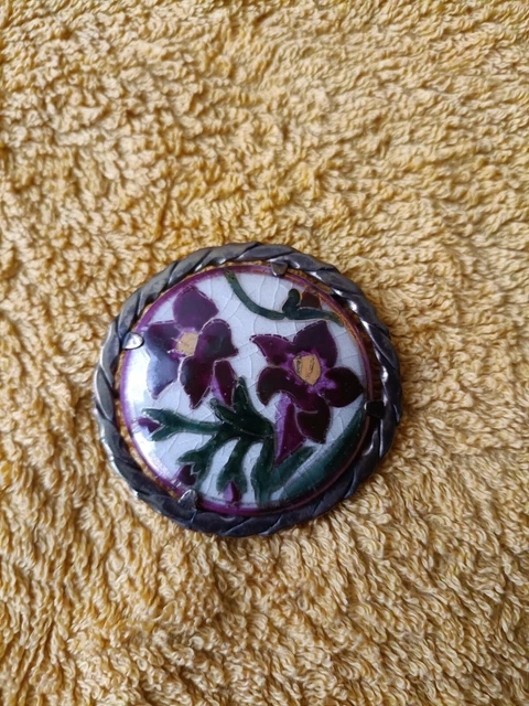 Broche Ancienne En Porcelaine De Limoges Et Métal Doré - Occasion Vintage