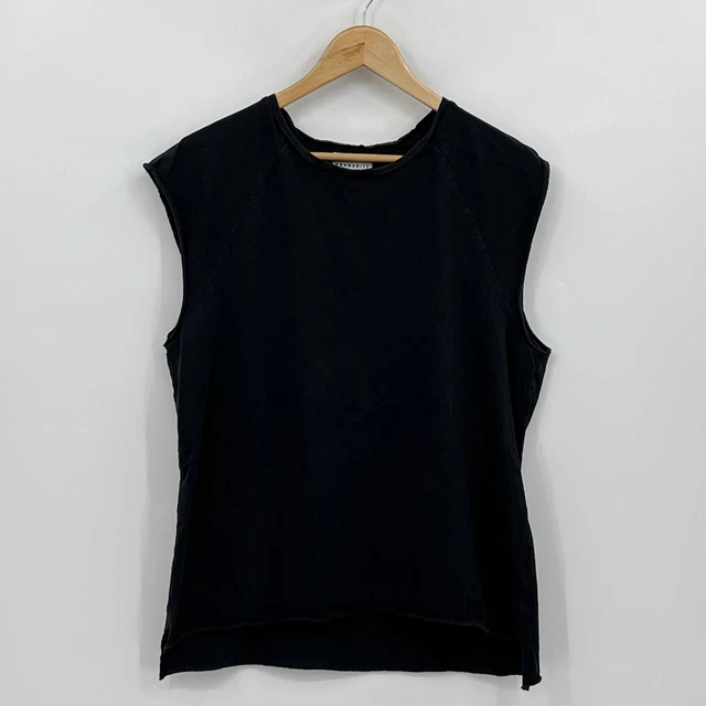 Community Top Women Large Black Cotton Pullover Vest Round Neck Grunge T Shirt