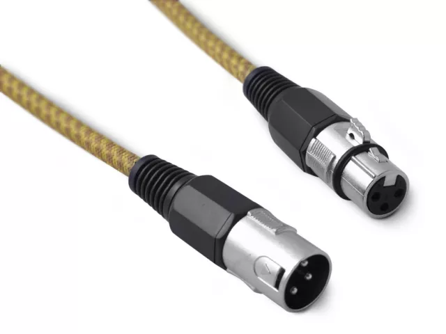 FEMALE to MALE XLR CABLE 3 pin mic microphone fabric braid lead balanced stereo