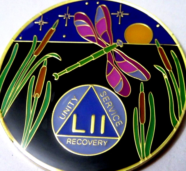 Moneda ficticia medallón Dragonfly Alcohólicos Anónimos AA 52 años oro negro azul