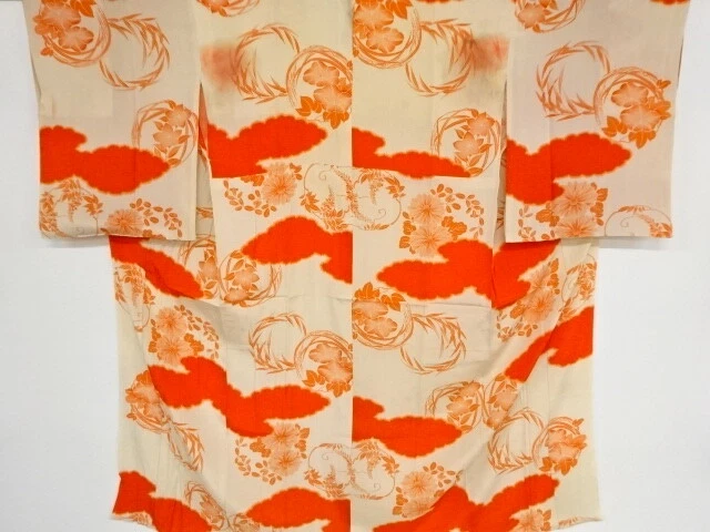 39749# Japanese Kimono / Antique Hitoe Juban / Flower Roundel