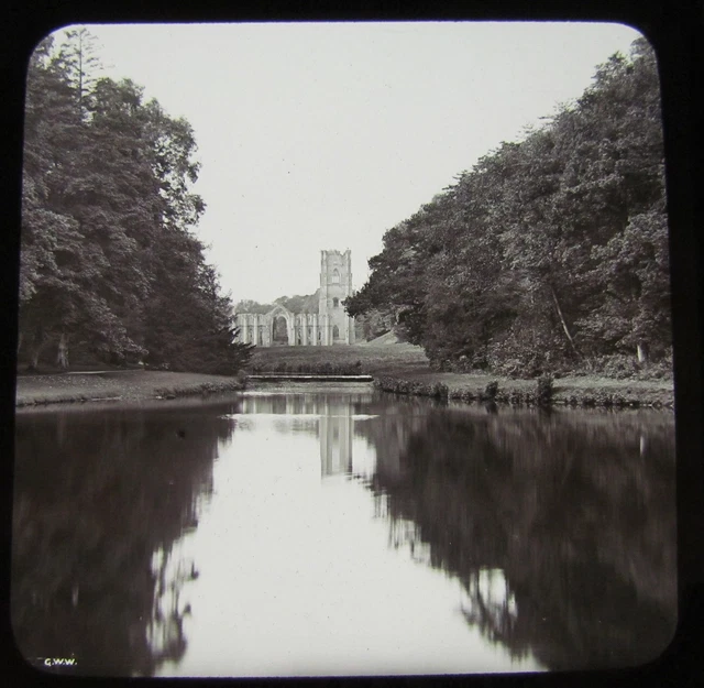 GWW Glass Magic Lantern Slide FOUNTAINS ABBEY C1890 YORKSHIRE