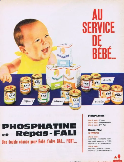 PUBLICITE PHOSPHATINE FALI REPAS PETIT POT POUR BEBE DE 1963 FRENCH AD  VINTAGE