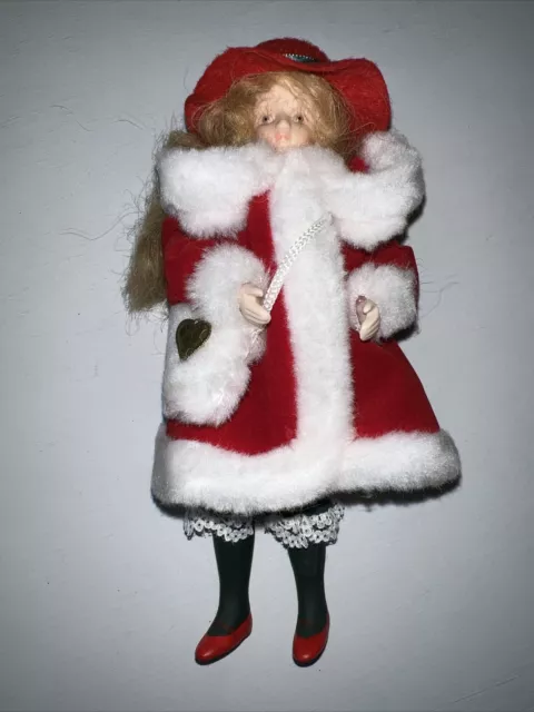 Vtg Kurt S Adler Santa’s World Victorian Girl Red vevlet Doll Christmas Ornament
