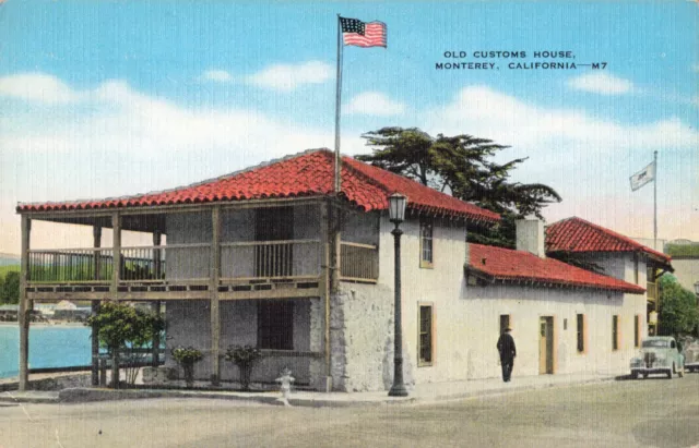 Monterey CA California, Old Customs House Building, Old Car, Vintage Postcard