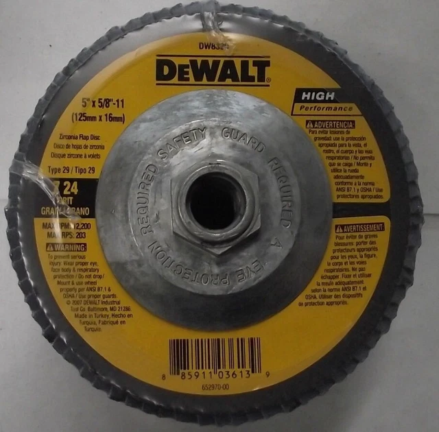 DEWALT DW8339 5" x 5/8" x 24 Grit Type 27 Flap Disc 5pcs