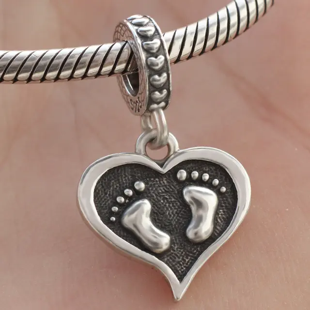 Baby Feet Footprints Charm Dangle Bead 925 Sterling Silver Fit Bracelet New Mom