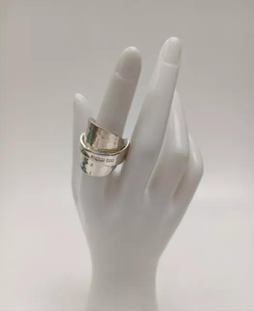 STUNNING VINTAGE STERLING Silver Hammered Finish Statement Spoon Ring ...