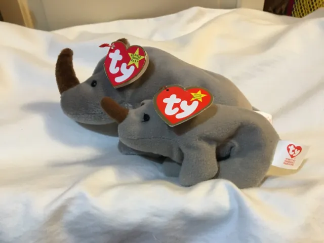 Ty Beanie Spike Rhino with Mini and Errors