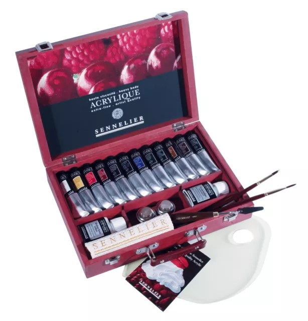 COFFRET BOIS LUXE 12 TUBES 60 ML ACRYLIQUE EXTRA FINE SENNELIER  375x260x77 MM