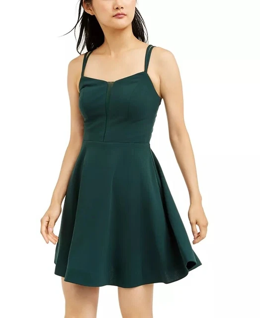 Teeze Me Women's Neck Mini Fit Flare Party Dress Green Size 1