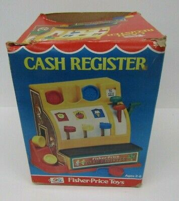 Vintage 1975 Fisher Price Cash Register W/ Red Blue Yellow Coins # 926 In Box