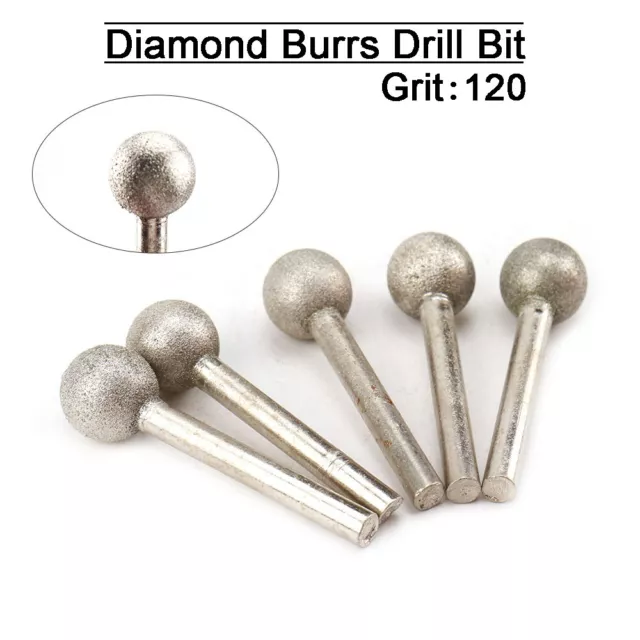 10Pcs Diamond Grinding Head 1/4" Shank Burrs Drill Bit For Wood Metal 120#