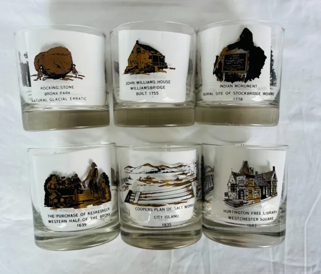 Vintage Old-Fashioned Glasses with Historic Sites of the Bronx New York