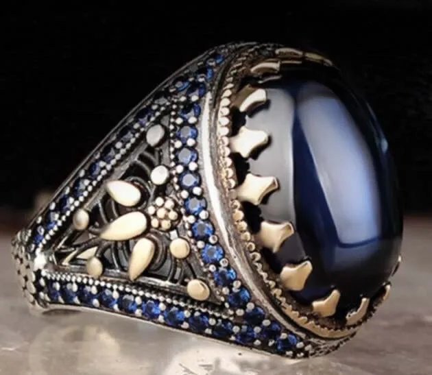 Handmade Blue Zircon Men's Ring - Turkish | 925 Sterling Silver  Free Shipping