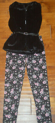 Girl's Beautees Black 2 Pc Outfit Faux Fur Vest & Leggings Set Sizes S, M, L