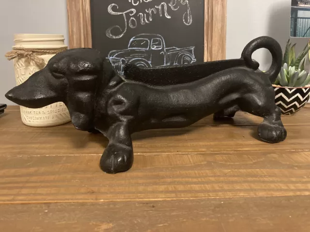 Vintage Old Cast Iron DACHSHUND Boot Scraper Dog Door Stop