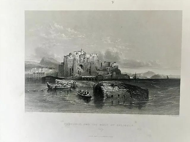 POZZUOLI dal Molo di Caligola  Pozzuolo and  the Mole of Caligula  London 1840