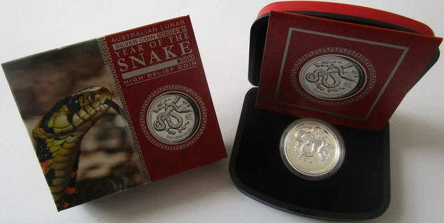 Australia 1 Dollar 2013 Lunar II Snake High Relief 1 Oz Silver Proof
