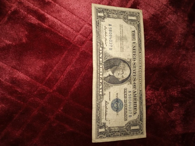 One Dollar Bill Silver Certificate Blue Seal  And Star Series A 1957 Circulated 