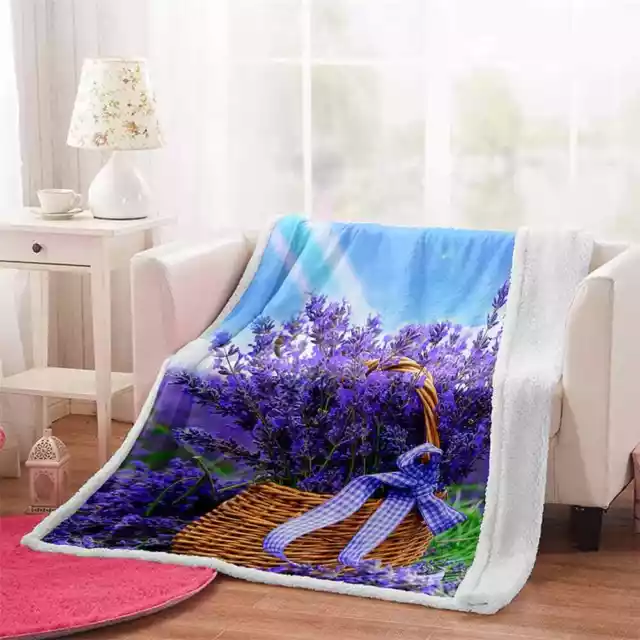 Purple Beautiful Lavender 3D Warm Plush Fleece Blanket Picnic Sofa Couch