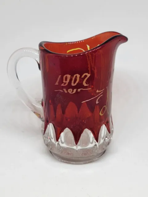 1907 Eapg Ruby Flash Glass Souvenir Creamer