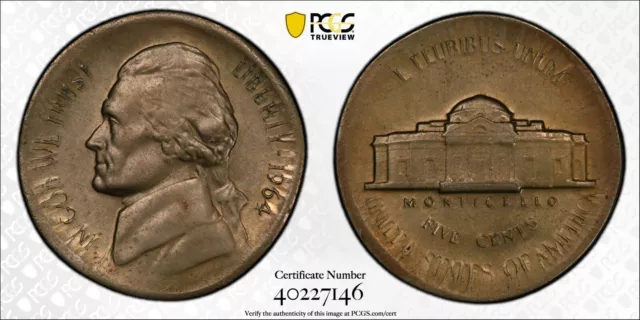 1964 Jefferson Nickel PCGS AU58 Broadstruck Multi-struck Mint Error Coin 5C