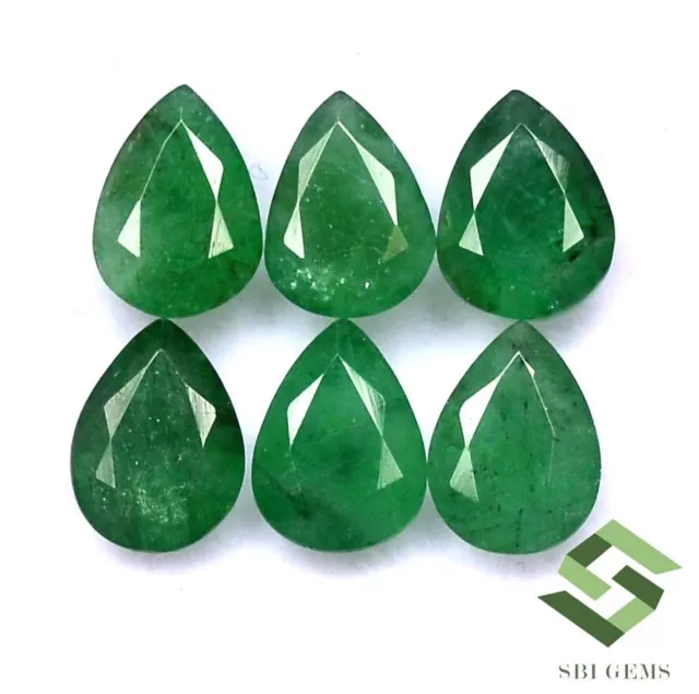 6.26 CTS Certified Natural Emerald Pear Cut 8x6 mm Lot 06 Pcs Untreated Gemstone