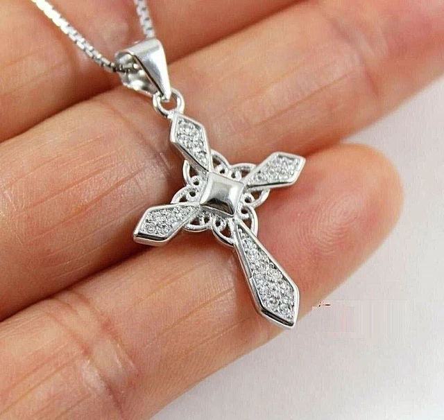 1CTW Round DEF Moissanite Cross Wedding Pendant 14K White Gold Plated Free Chain