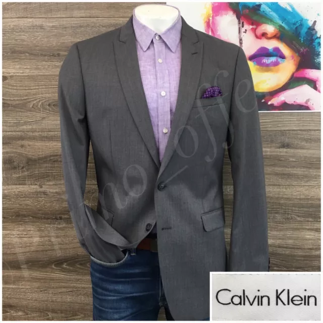 Calvin Klein Mens Blazer Sport Coat Two Button Casual Jacket 46L Slim Wool Suits
