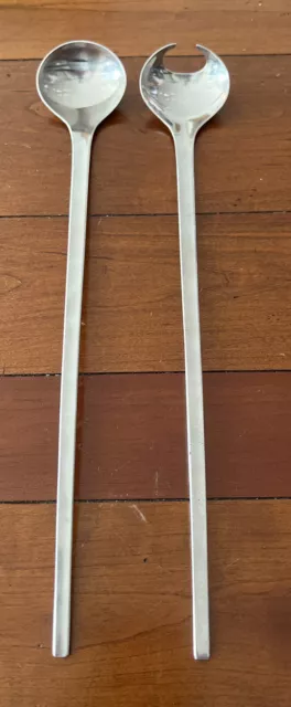 Rare Georg Jensen Salad Servers Stainless Modernist Mid-Century MCM 12.75” Rare