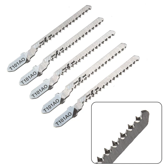 Lot De 5 Lames De Scie Sauteuse T101AO - Pour Coupes Courbes Dans Le Bois, Plastique - 75mm, 18TPI, Queue En T