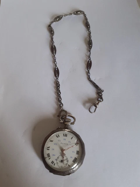 Montre De Poche Ancienne En Argent Massif – Remontage Manuel – Cadran émaillé – Numérotée – Occasion Fonctionnelle