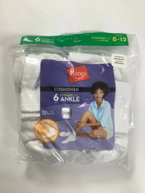 Womens Hanes White Gray Stripe Cushioned Ankle Socks Size 8 - 12   6 pack NEW!