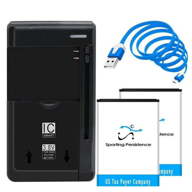 Upgraded 2x 1600mAh Durable Battery Wall Charger Cable for Tracfone Doro D7050TL