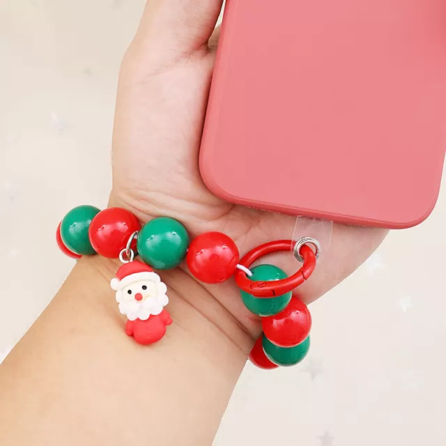 Christmas Phone Strap Lanyard Cute Kawaii Pendant Anti-lost Red Green Bead ChaYB