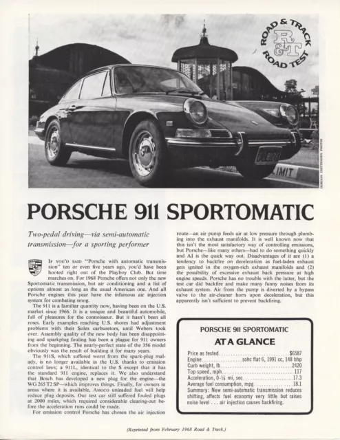 Road & Track Article Reprint from February 1968 -- Porsche 911 Sportomatic --